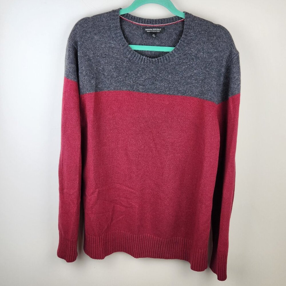 Banana Republic Italian Merino Wool Blend Colorblock Crewneck Sweater sz XL